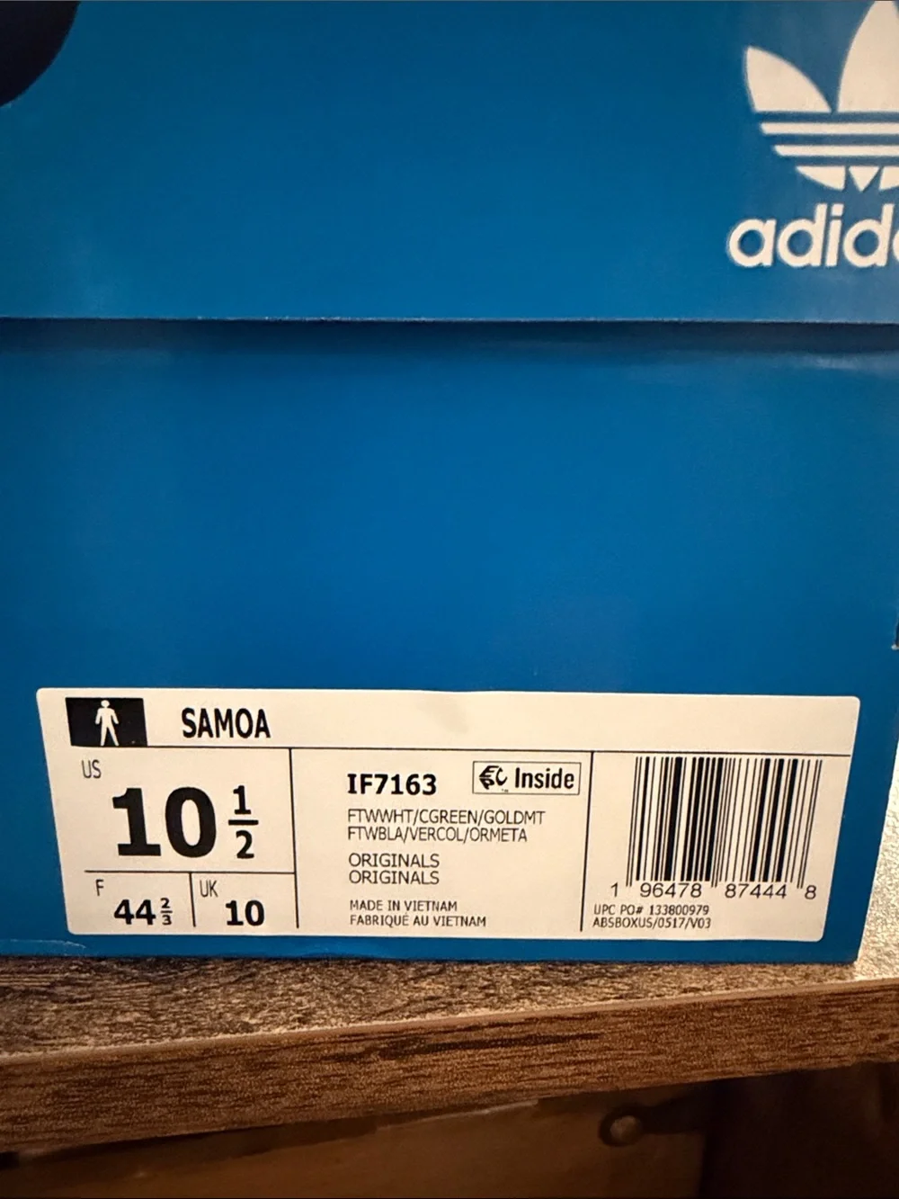 adidas Samoa Leather Sneakers in White with Green Stripes and Gum Toe
